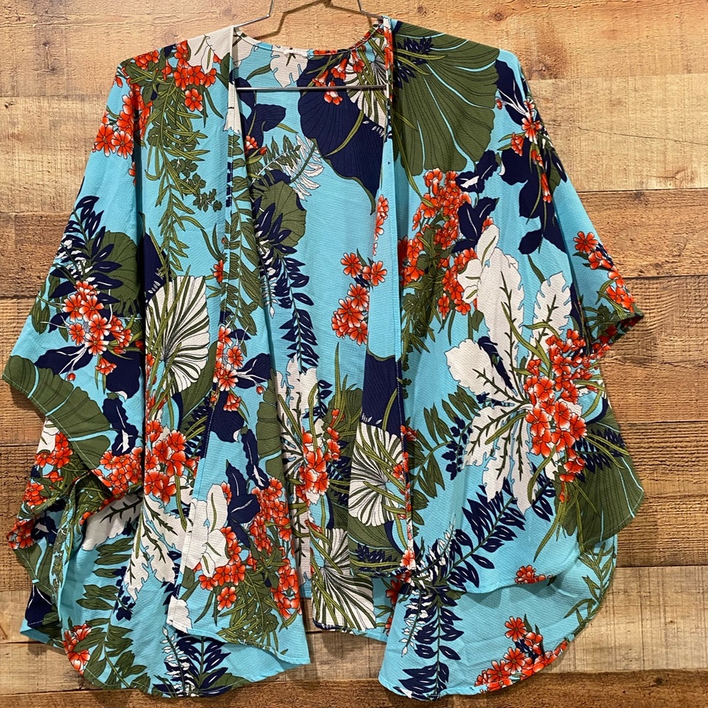 CATO Kimono Cardigan Ruana Tropical Colorful Pattern Size Large/XL